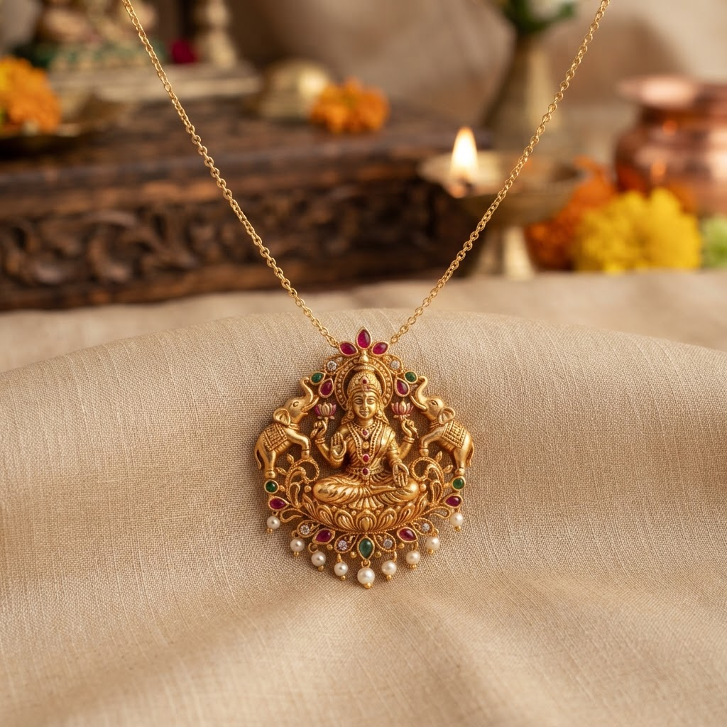 Gold-plated Lakshmi Pendant